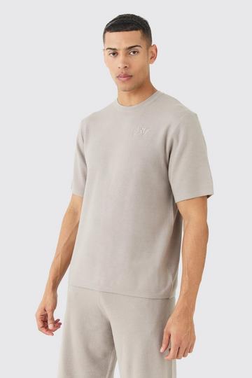 Regular Fit Man Branded Knitted T-shirt light grey