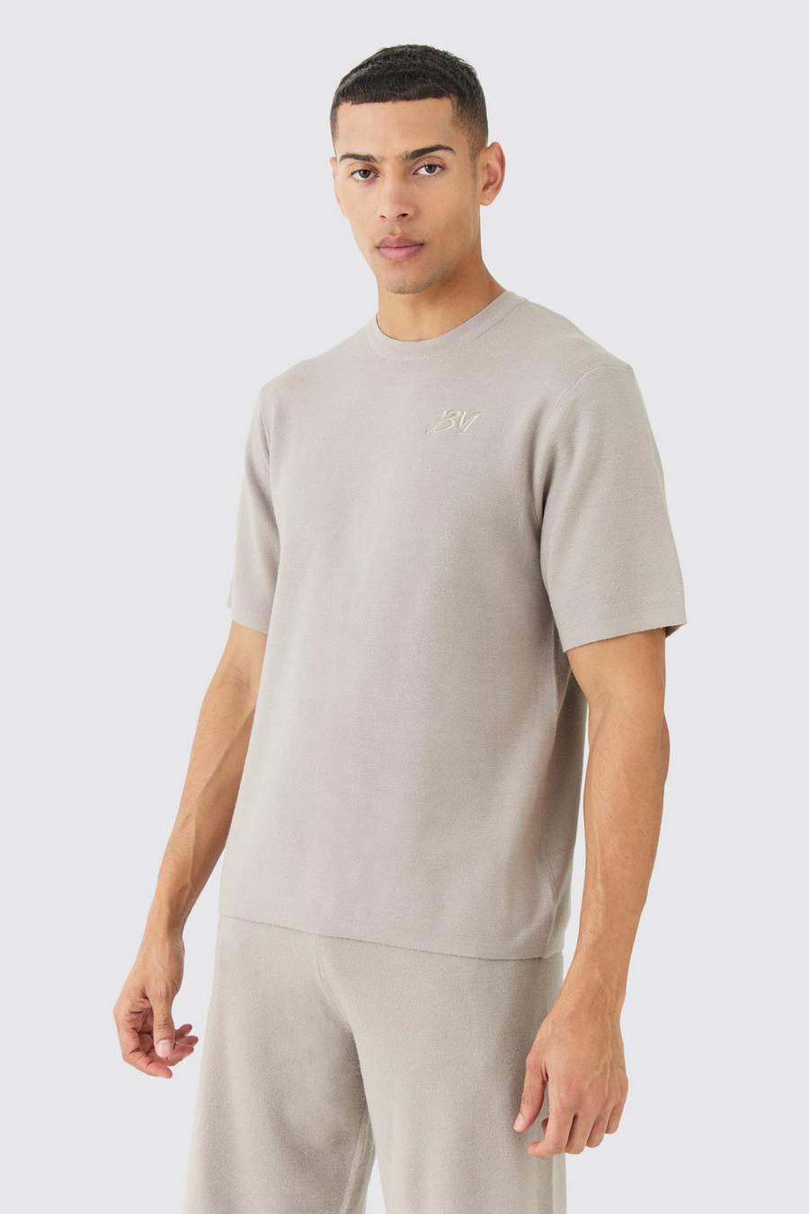 Light grey Regular Fit Man Branded Knitted T-shirt