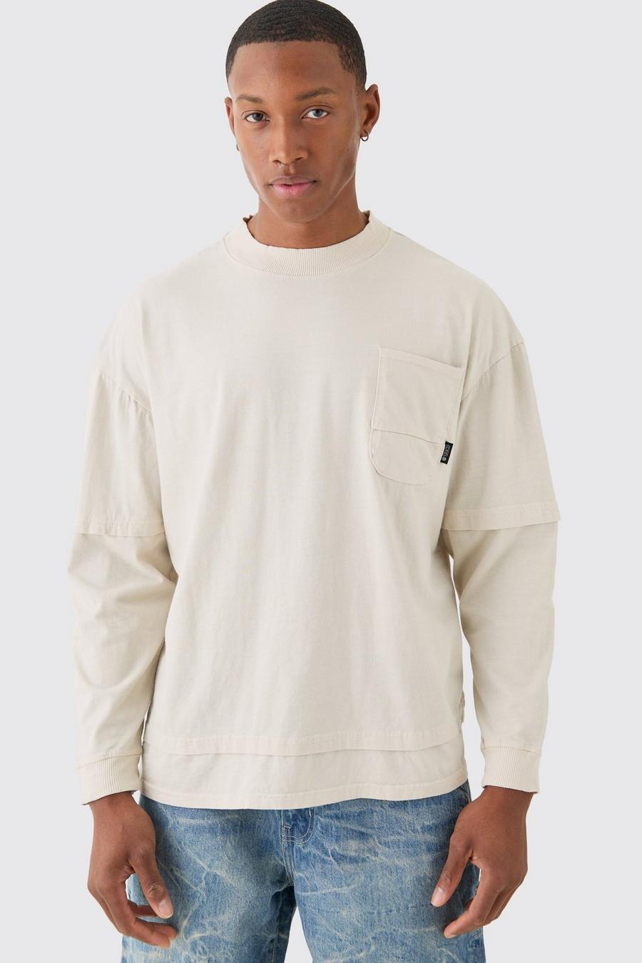Light grey Oversized Gebleekt Dik T-Shirt Met Neplaag image number 1