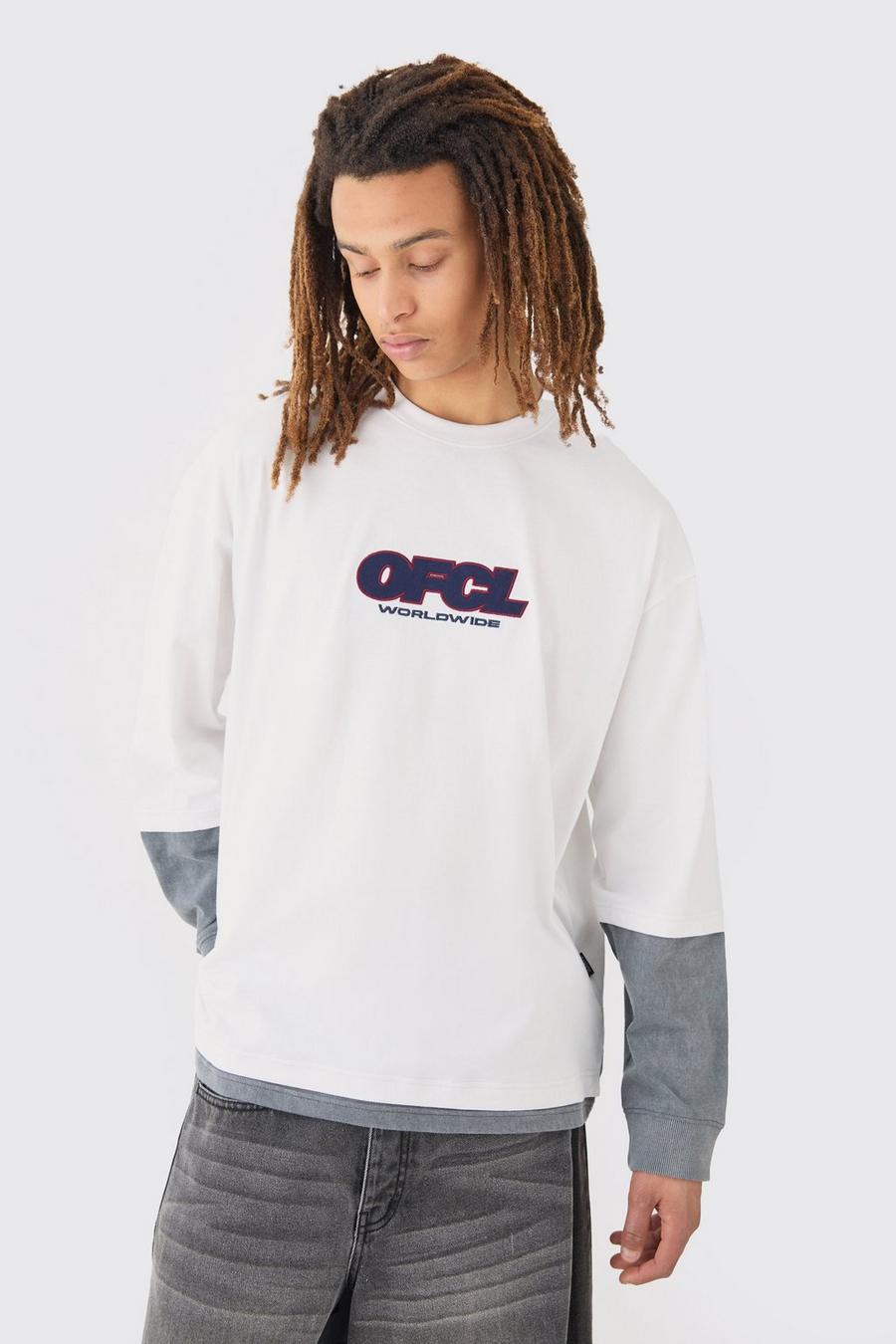 White OFCL Oversize t-shirt med tvättad effekt image number 1