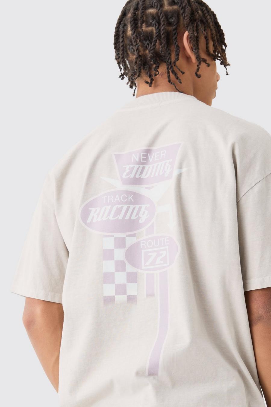 T-shirt oversize épais surteint à imprimé moto, Taupe image number 1