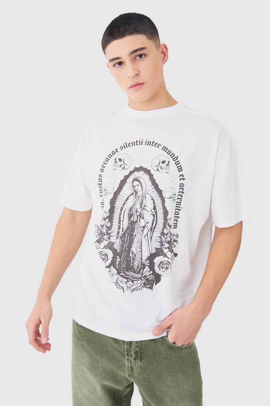 Oversize T-Shirt mit Totenkopf-Print, White image number 1
