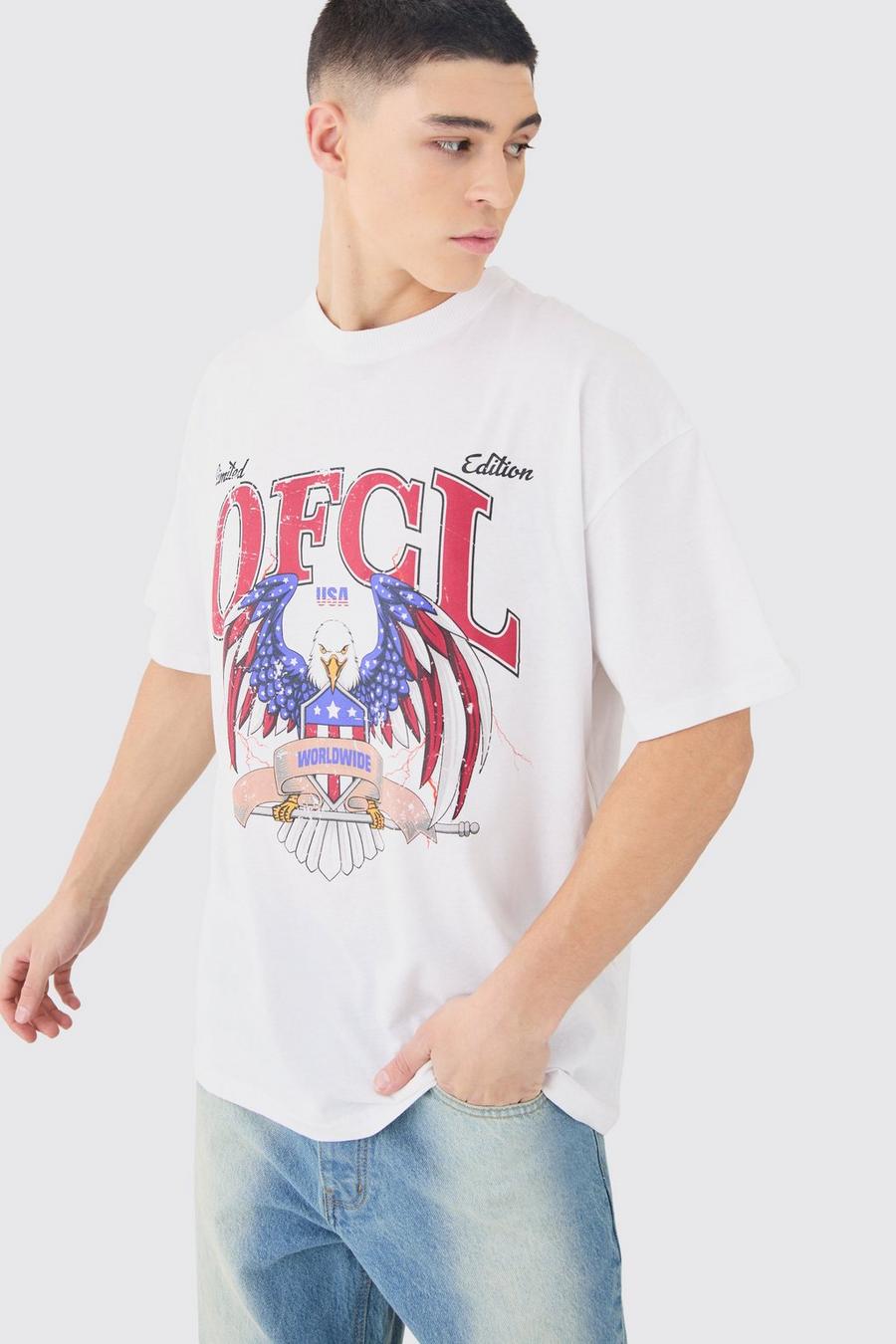 Camiseta oversize gruesa con estampado gráfico de águila, White image number 1