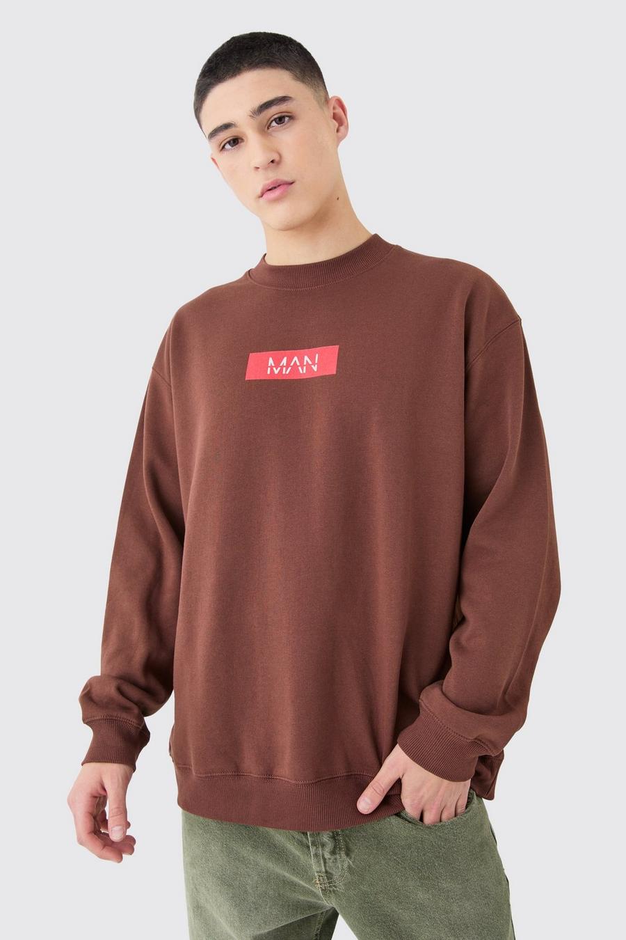  Sweatshirt mit Man-Print, Chocolate