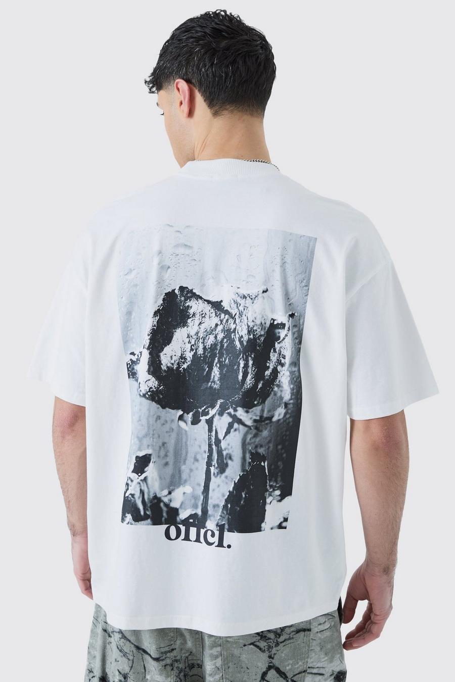 White Oversized Heavyweight Rose Graphic T-shirt  image number 1