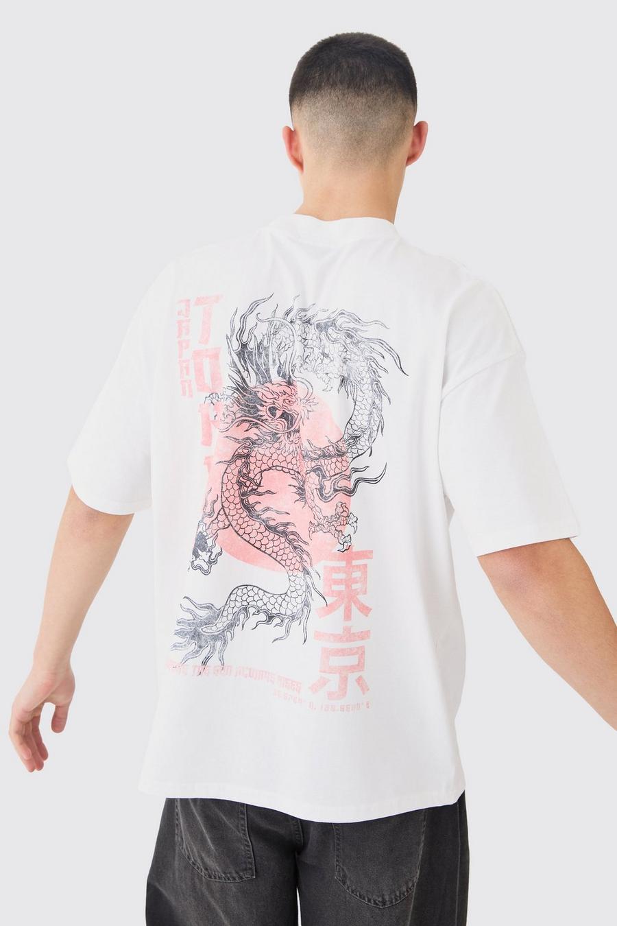 White Oversized Heavyweight Dragon T-shirt  image number 1