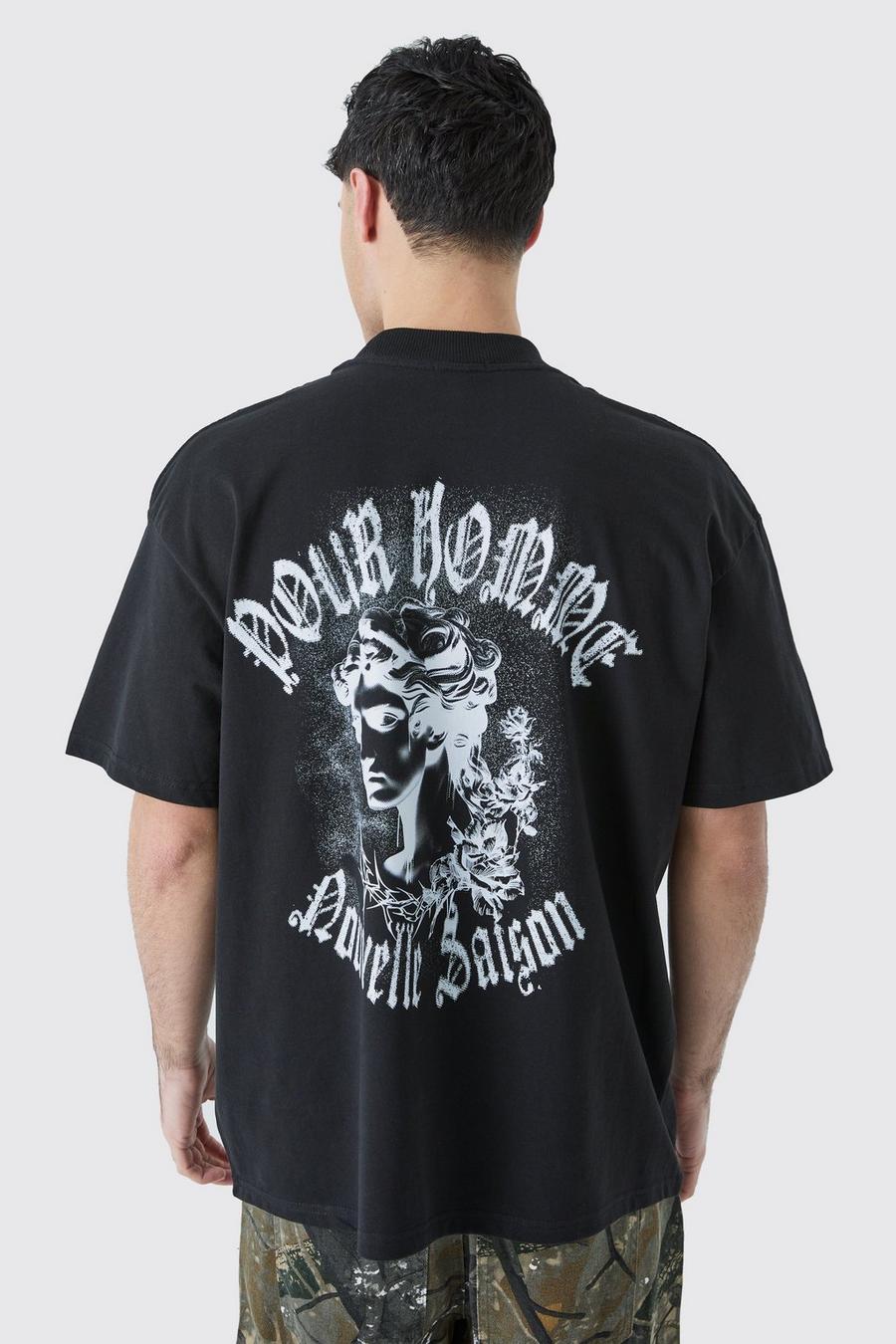 T-shirt oversize pesante con caratteri gotici, Black image number 1