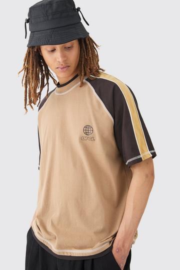 Brown Oversized Carded Heavy Paneled Ofcl T-Shirt