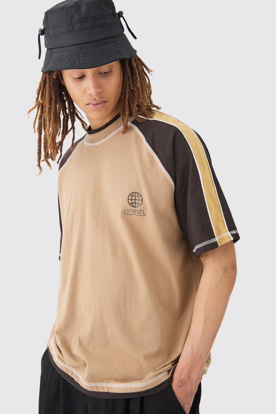 Brown Oversized Carded Heavy Panelled Ofcl T-shirt image number 1