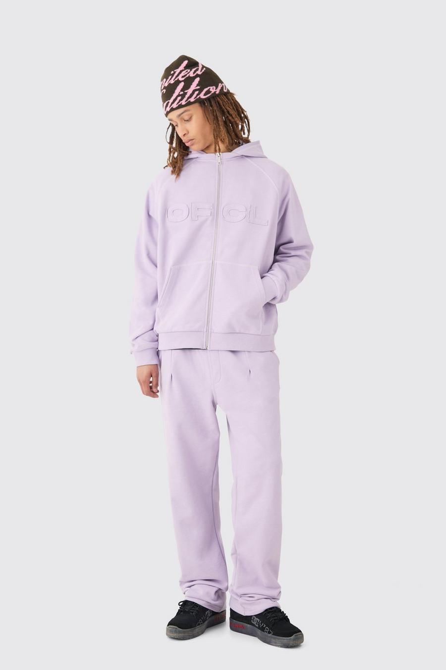 Lilac Oversized Heavyweight Applique Contrast Stitch Tracksuit image number 1