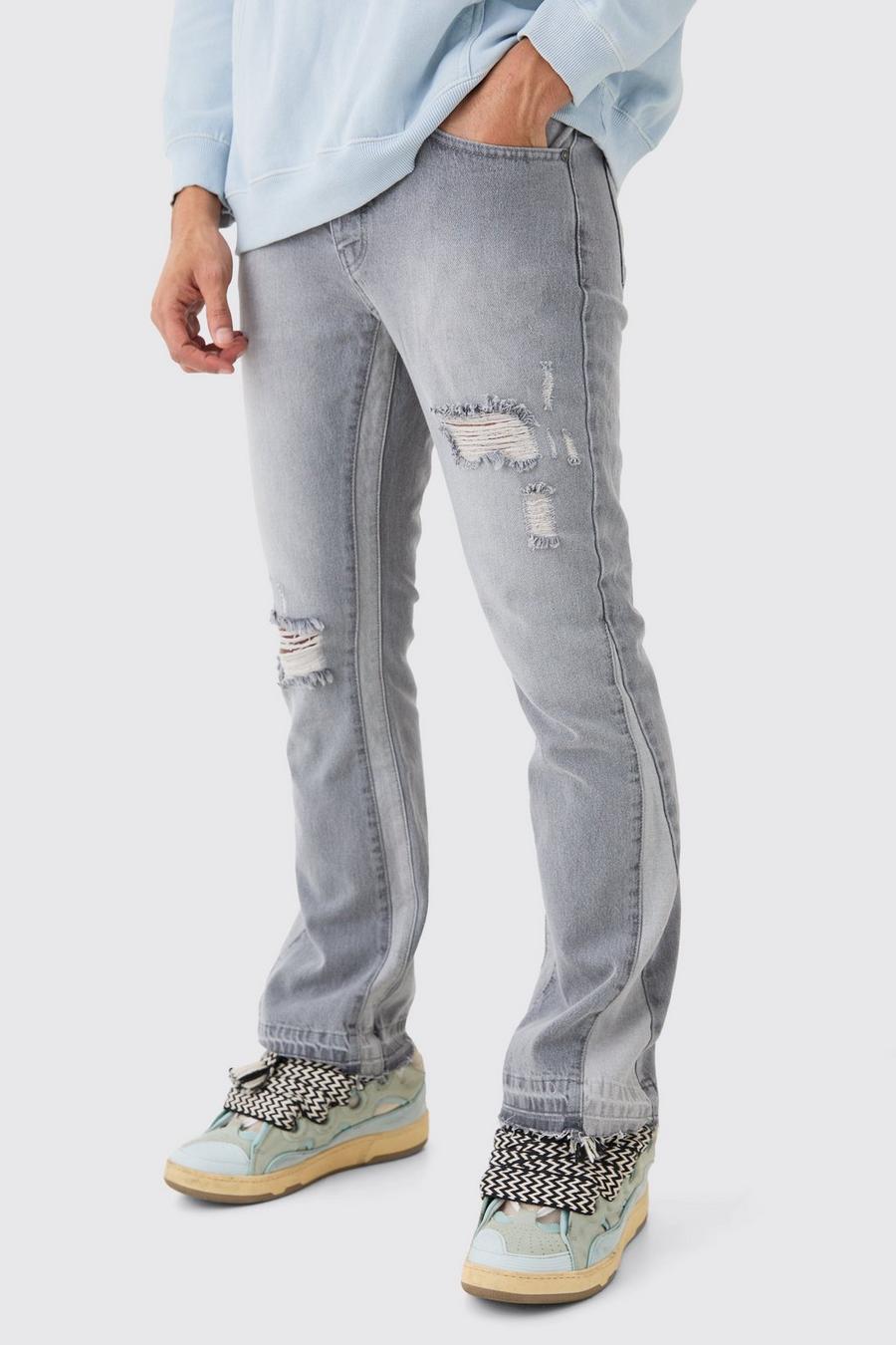 Jeans a zampa Slim Fit con pannelli e smagliature, Light grey image number 1