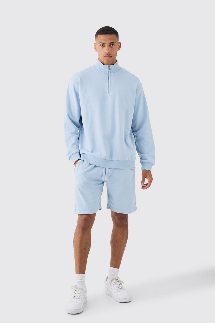 Light blue Oversize sweatshirt med kort dragkedja och shorts