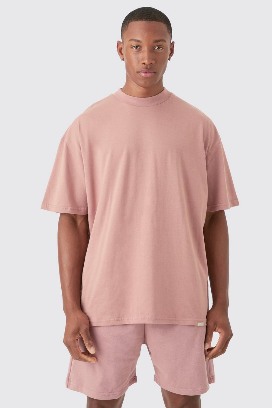Rose Oversized Dik T-Shirt Met Brede Nek En Shorts Set