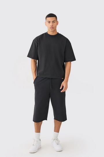 Oversized Dik Boxy T-Shirt Met Brede Nek En Shorts Set black