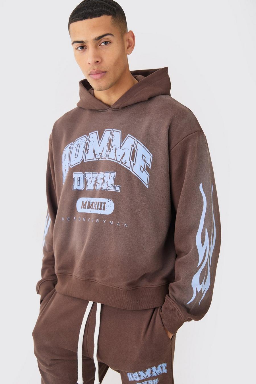 Chocolate Oversized Boxy Spray Wash Homme Hoodie image number 1