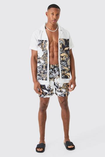 Regular Printed Shirt And Swim Short Set black