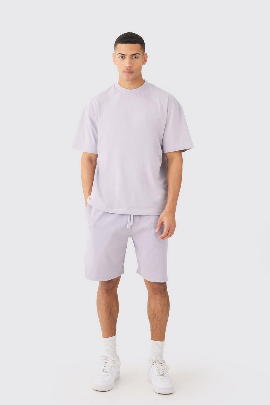 Lilac Oversized Heavyweight T-shirt & Ribbed Shorts Set image number 1