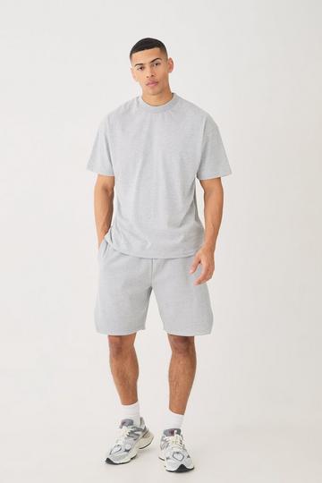 Grey Oversized Heavyweight T-shirt & Ribbed Shorts Set