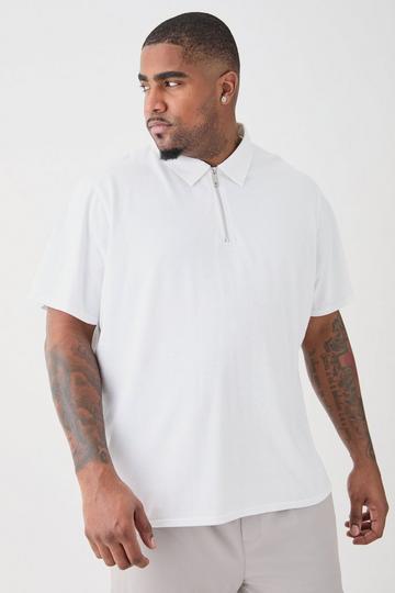 White Plus 1/4 Zip Pique Polo