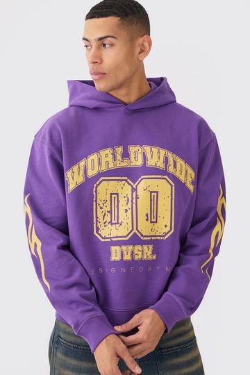 Oversized Boxy Worldwide Varsity Hoodie purple