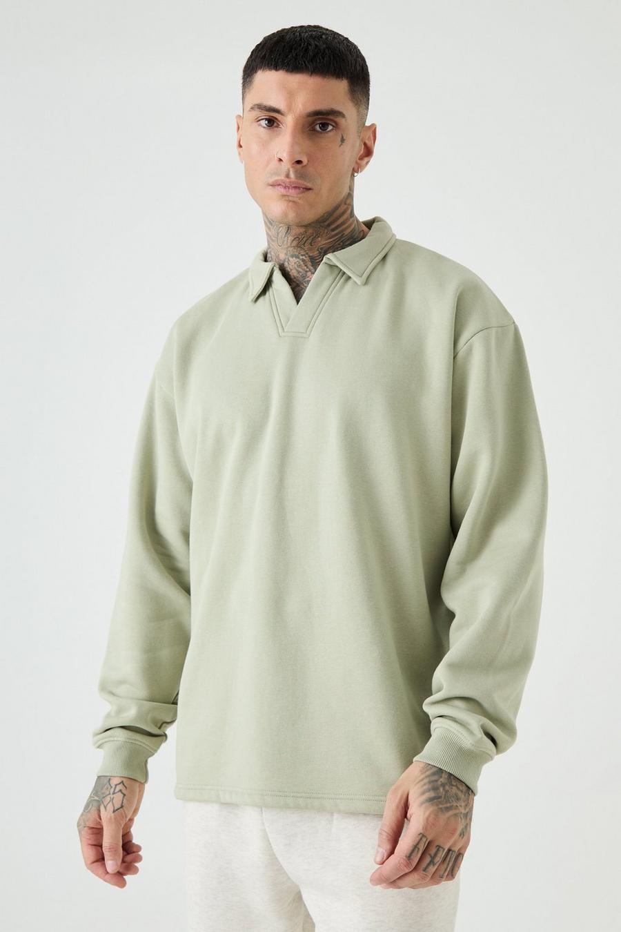 Sage Tall Oversized Revere Rugby Sweatshirt Polo image number 1