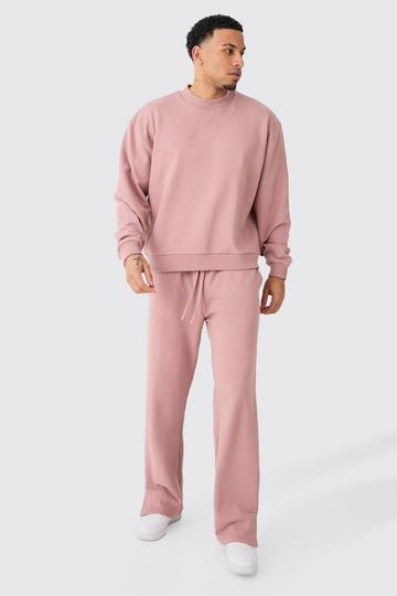 Oversized Extended Neck Heavy Sweatshirt Split Hem Tracksuit rose