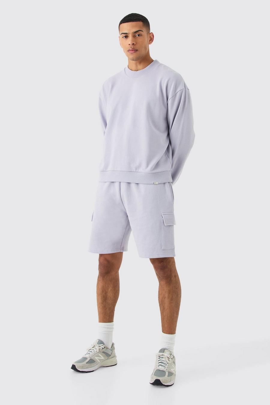 Lilac Oversize sweatshirt och shorts med fickor image number 1