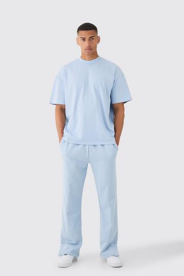 Blue Oversized Extended Neck Heavy T-Shirt And Jogger Set