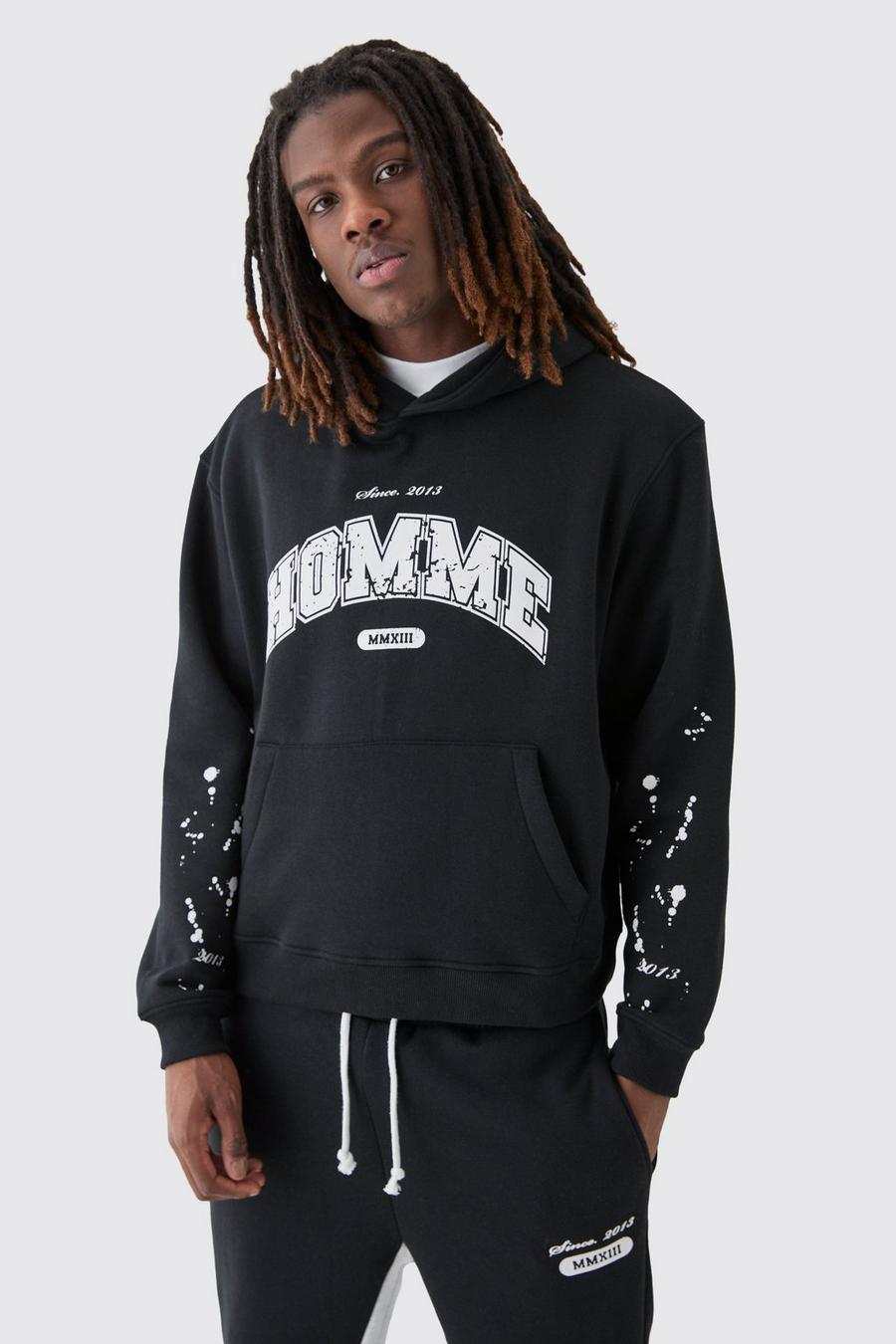 Black Homme Oversized hoodie med färgstänk image number 1
