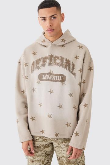 Stone Beige Oversized Drop Shoulder Washed Star Official Hoodie