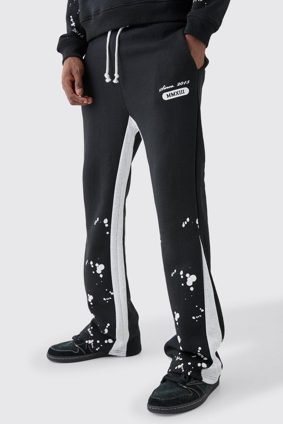 Pantalón deportivo ajustado Homme con refuerzos y salpicaduras de pintura, Black image number 1