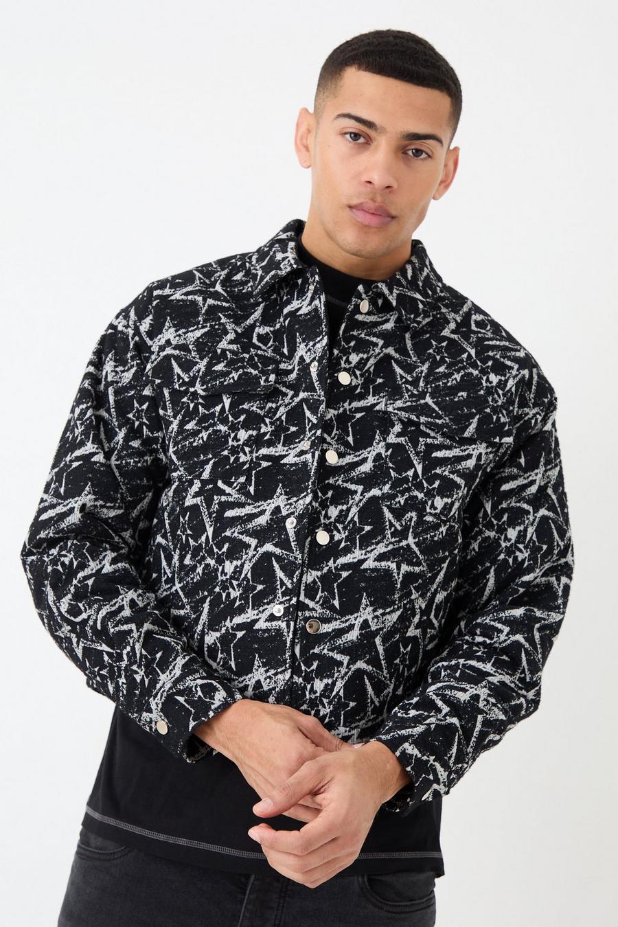 Black Abstract Patterned Boxy Jacket