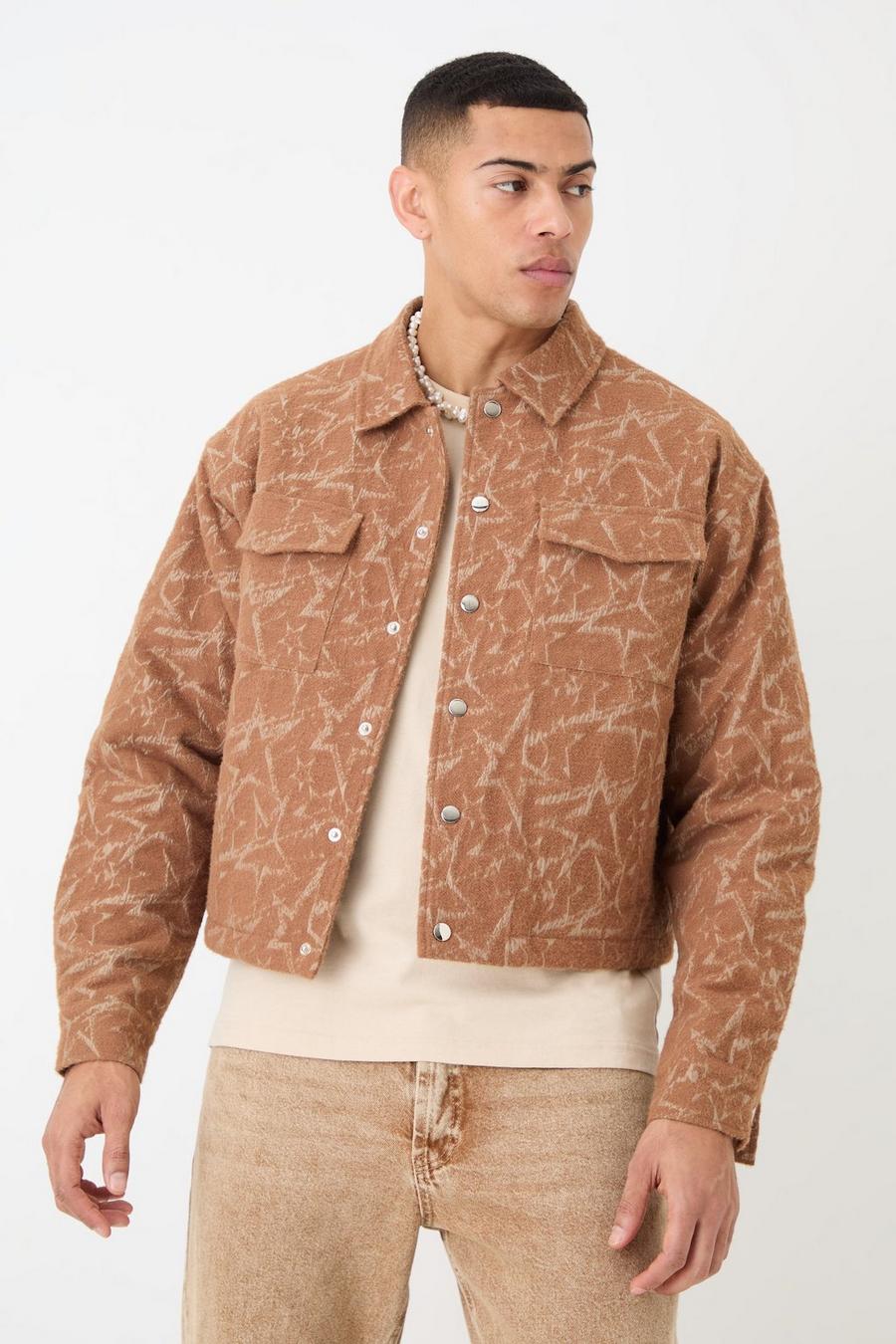 Brown Abstract Patterned Boxy Jacket