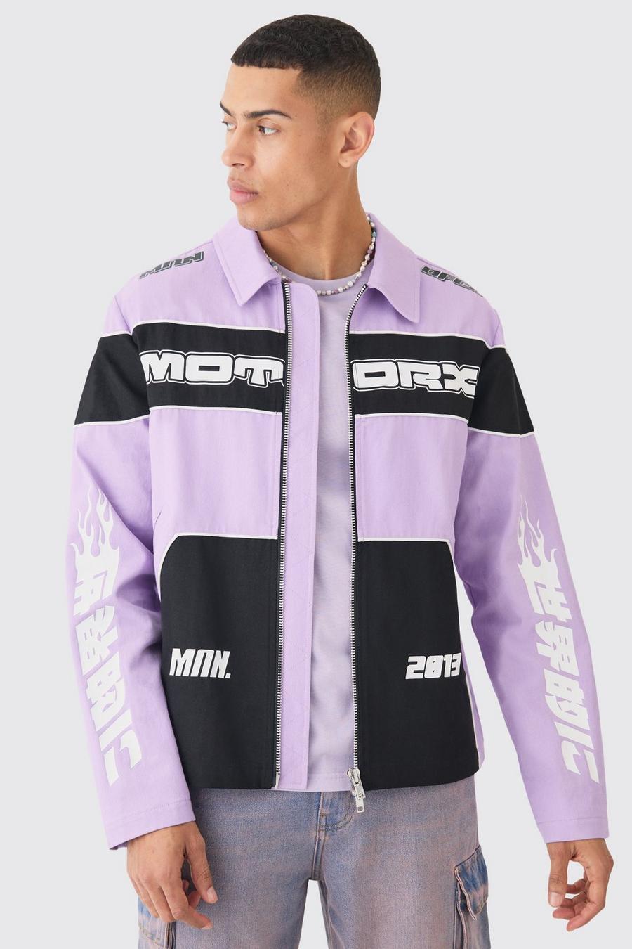 Lilac Collared Twill Moto Jacket
