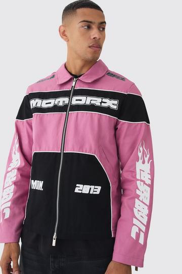 Keperstof Moto Jas Met Kraag pink