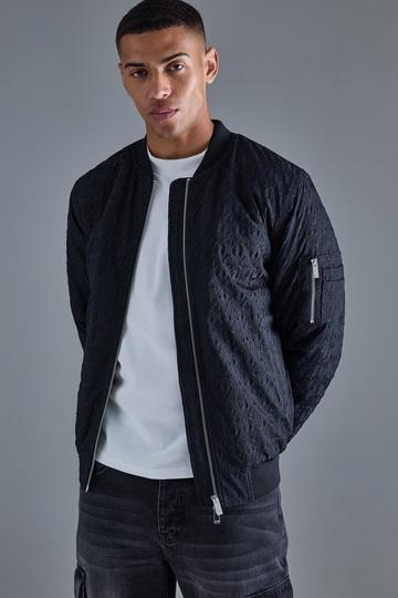 Embossed Dogtooth Bomber Jacket black