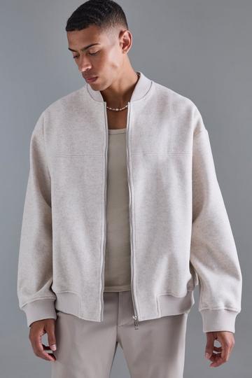 Oversized Salt And Pepper Melton Bomber Jacket ecru