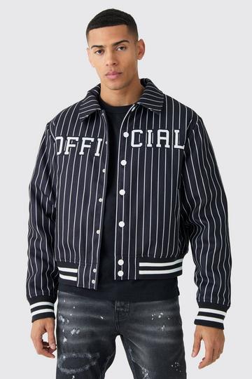 Official Pinstripe Varsity Bomber black