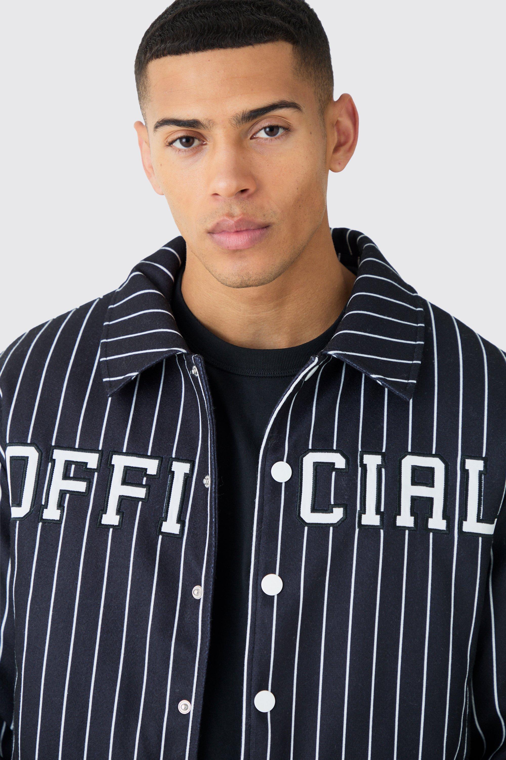Pinstripe varsity jacket store