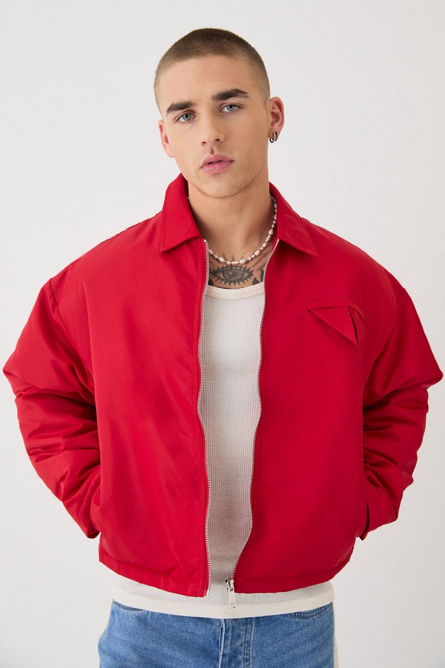 Red Boxy Satin Collared Bomber