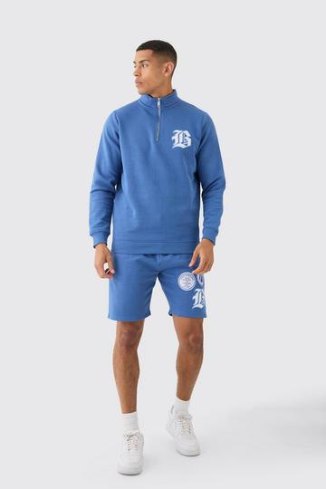 B Applique Funnel Neck Short Tracksuit cobalt