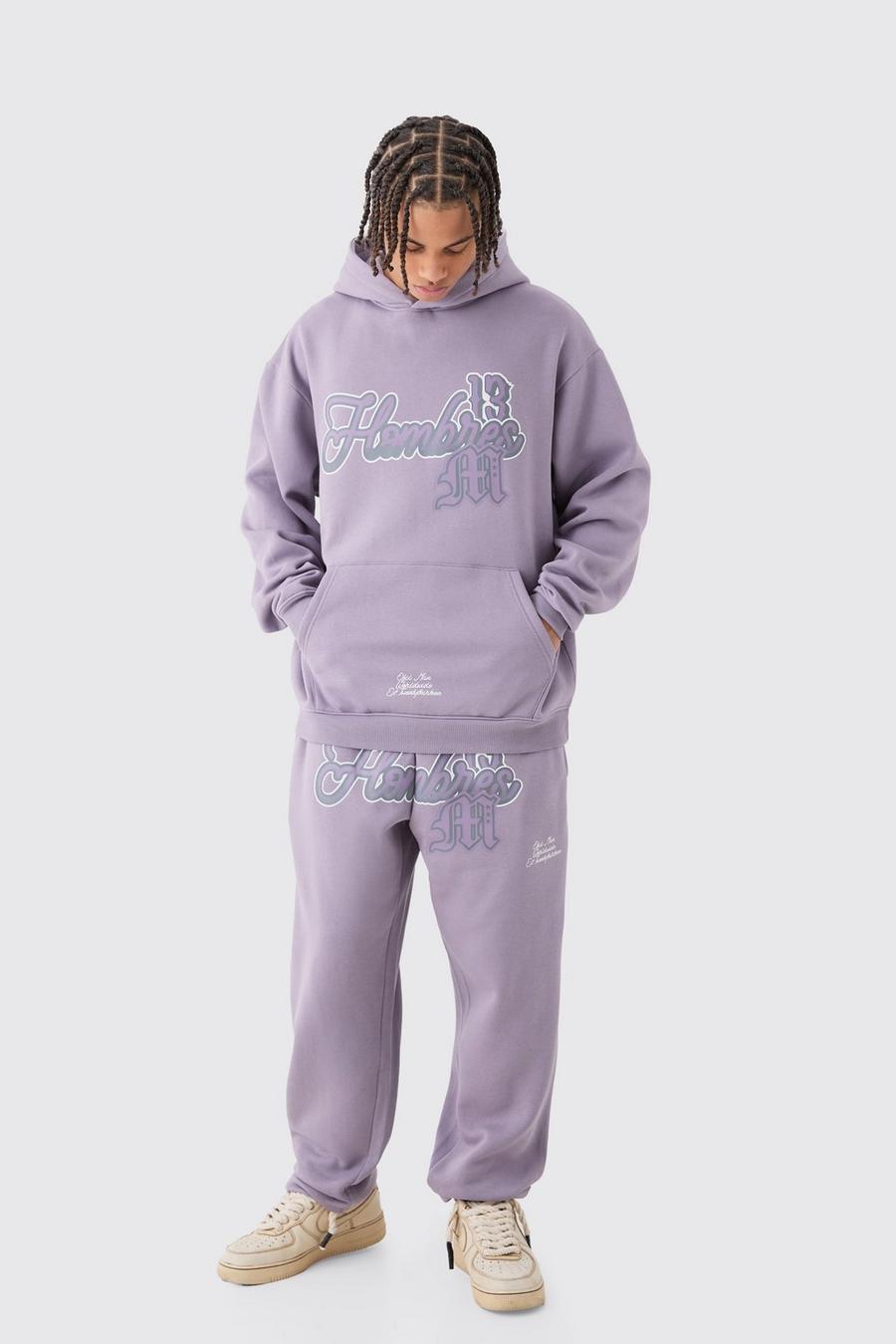 Purple Homme Oversize träningsoverall med tryck image number 1