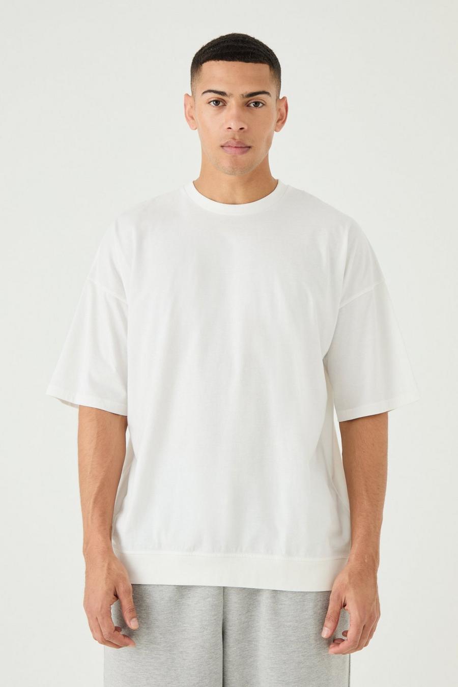 T-shirt oversize con fondo a coste, White image number 1