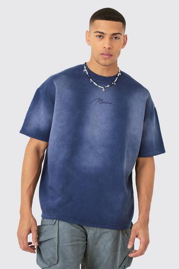 Man Oversized Half Sleeve Sun Bleach Sweatshirt navy