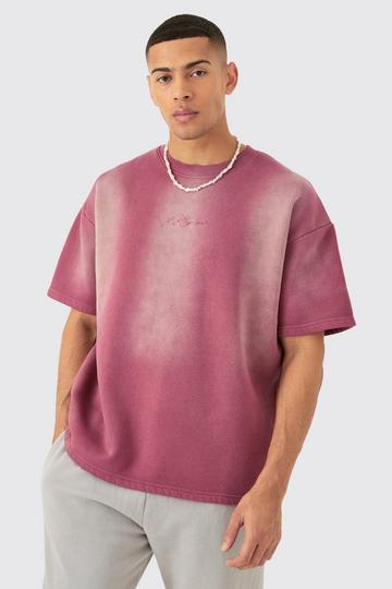 Man Oversized Half Sleeve Sun Bleach Sweatshirt pink