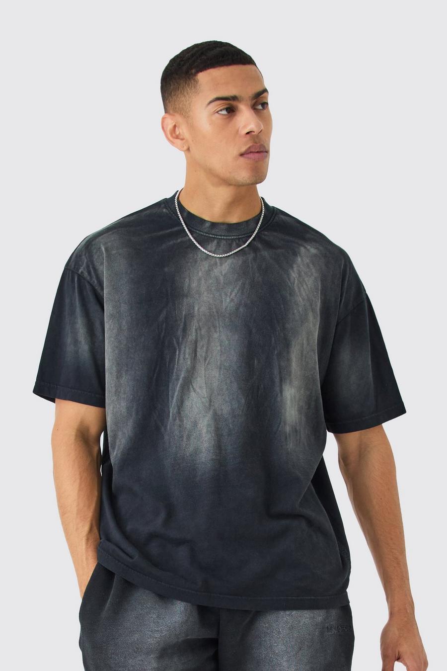 Black Man Oversized Gebleekt Zon T-Shirt Met Brede Nek image number 1