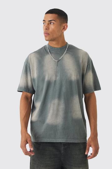 Man Oversized Gebleekt Zon T-Shirt Met Brede Nek grey