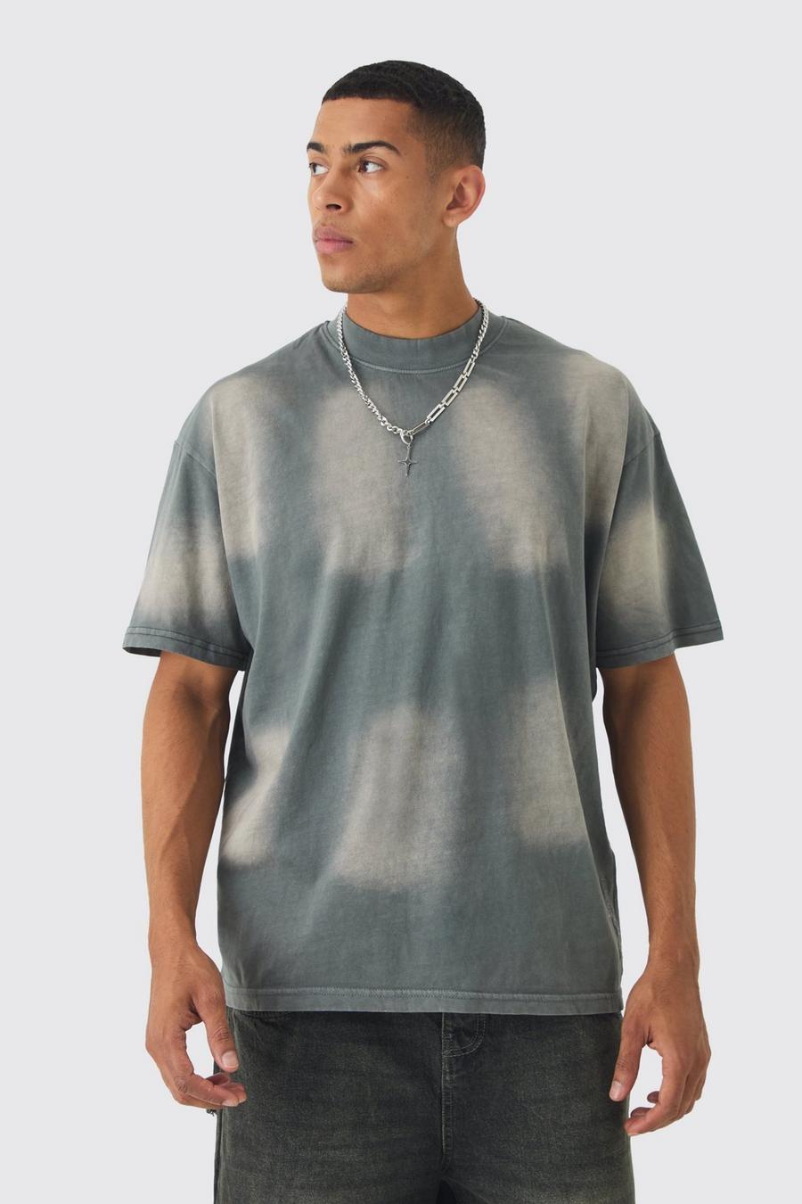 Grey Oversized Extended Neck Sun Bleach T-shirt