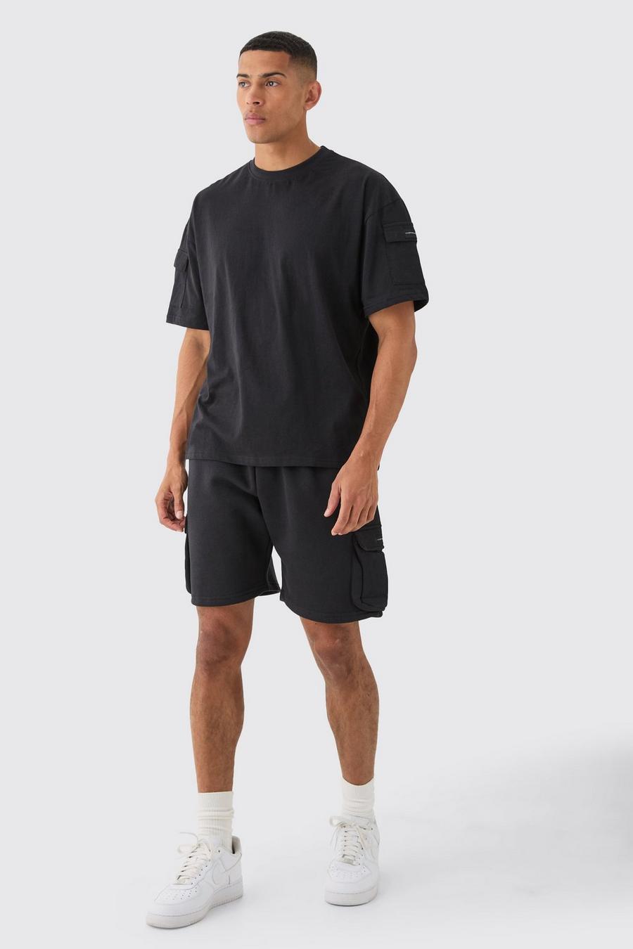 Black Man Oversized Cargo T-shirt And Relaxed Short Set image number 1