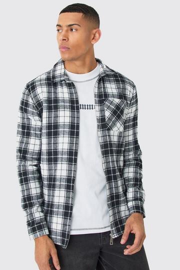 Zip Through Check Shirt white